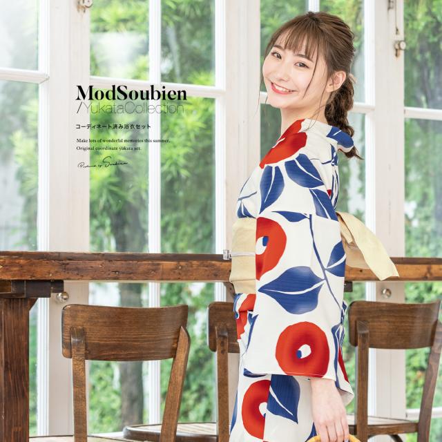 浴衣セット 3点セット レトロ 花 大人 浴衣セット 夏祭り 白系 ホワイト 青 浴衣 薄黄色 椿 赤 レディース ツバキ 花 モダン 変わり織り 夏祭り 花火大会