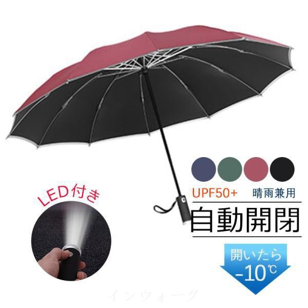 日傘 折りたたみ傘 晴雨兼用 自動開閉 丈夫 遮光 遮熱 UVカット LED