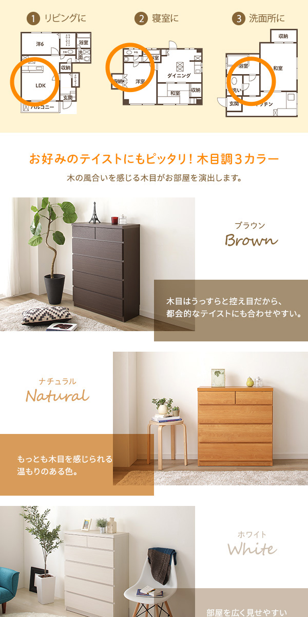 頑丈薄型チェスト/収納棚 (5段 幅60cm ナチュラル木目調 ) 奥行30cm