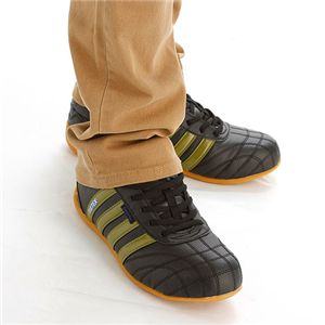 バイカー 鋼製 アイアントゥ スニーカー 靴 22.5cm ブラック×ブラウン 合皮 フェイクレザー 合成皮革 合成ゴム シューズ バイク オートバイ 黒 茶 送料無料