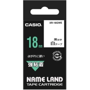 (まとめ) カシオ CASIO ネームランド NAME LAND 強粘着テープ 18mm×5.5m 白／黒文字 XR-18GWE 1個 【×10セット】 送料無料