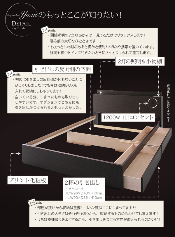 お得爆買い ダブルベッド 整理 収納付き ベッド ポケットコイルマットレス付き セット モダンライト・コンセント付き整理 収納 ベッド( 幅 :ダブル)(の通販はau PAY マーケット - 株式会社夢の小屋|商品 最新品国産