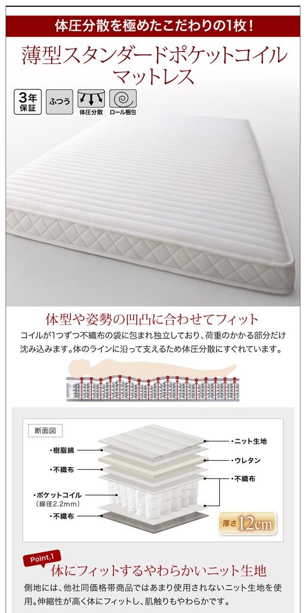 セミシングルベッド 白 大容量 大型 整理 収納 ベッド 薄型プレミアム