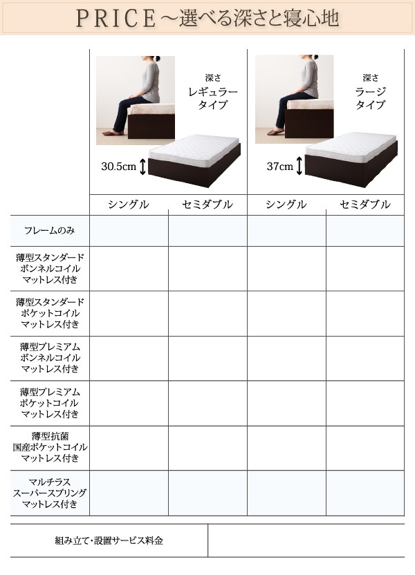 セミダブルベッド 白 大容量収納ベッド 薄型プレミアムポケットコイル