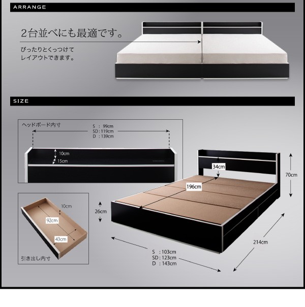 大特価新品 ダブルベッド 白 黒 整理 収納付き ベッド プレミアムボンネルコイルマットレス付き セット モノトーン・バイカラー_棚・コンセント付きの通販はau PAY マーケット - 株式会社夢の小屋|商品 好評新作