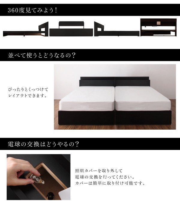 豊富な爆買い ダブルベッド 白 黒 整理 収納付き ベッド プレミアムボンネルコイルマットレス付き セット モダンライト・コンセント付き整理 収納 ベッの通販はau PAY マーケット - 株式会社夢の小屋|商 好評通販