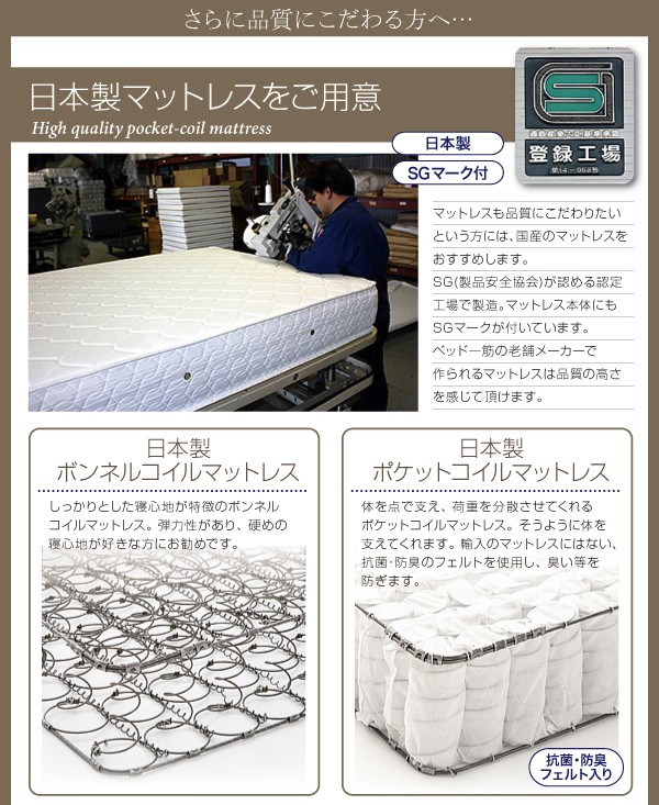 えます⊦ 連結ベッド :ワイドK260(SD+D) )( の通販はau PAY マーケット - 株式会社夢の小屋|商品ロッ 国産 日本製 ボンネルコイルマットレス付き セット 家族で寝られるホテル風モダンデザインベッド( 幅 ⊘のサイドテ