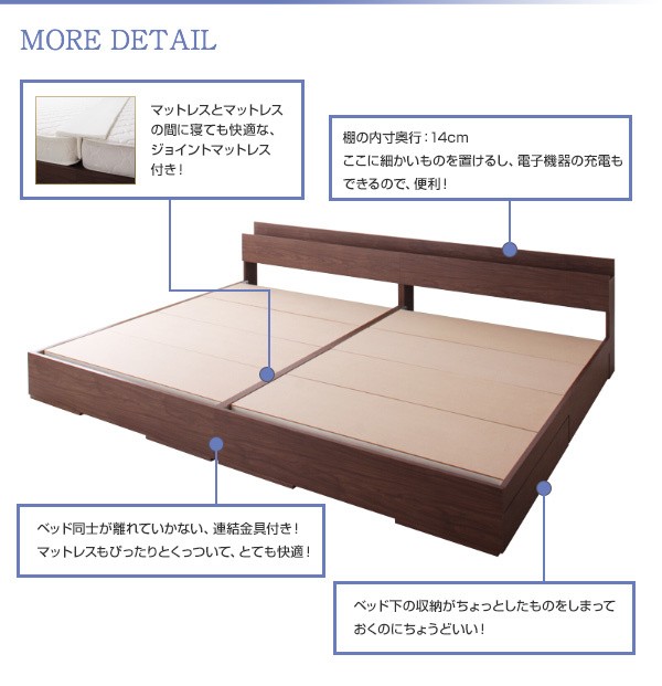 格安即納 連結ベッド 国産 日本製 カバーポケットコイルマットレス付き セット 棚・コンセント・整理 収納付き 大型 大きい モダンデザインベッド(の通販はau PAY マーケット - 株式会社夢の小屋|商 格安在庫あ