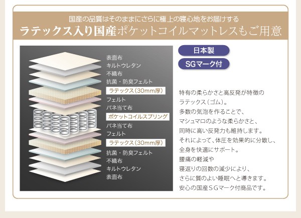 通販在庫あ シングルベッド 茶 連結ベッド 国産 日本製 ポケットコイルマットレス付き セット 長寿命 ロングライフ デザインベッド( 幅 :シングル)( の通販はau PAY マーケット - 株式会社夢の小屋|商品 大人気特価