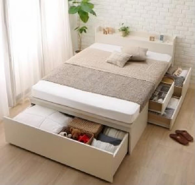 シングルベッド 白 大容量収納ベッド 薄型スタンダードポケットコイル