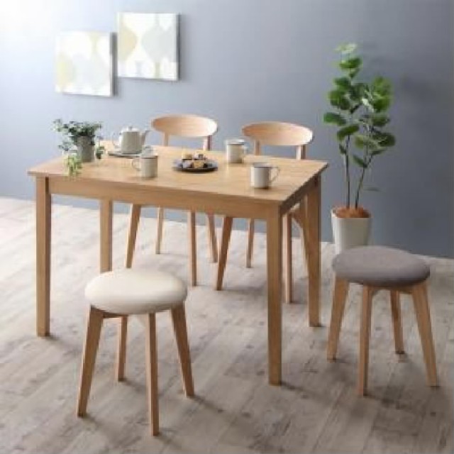 チェア ダイニングセット PAY マーケット - 株式会社夢の小屋|商品ロ ダイニングテーブルセット 5点セット(テーブル+チェア2脚+スツール2脚)(机幅:W115)(イス色:アイボリー乳白色2脚)(イスの通販はau しのものが