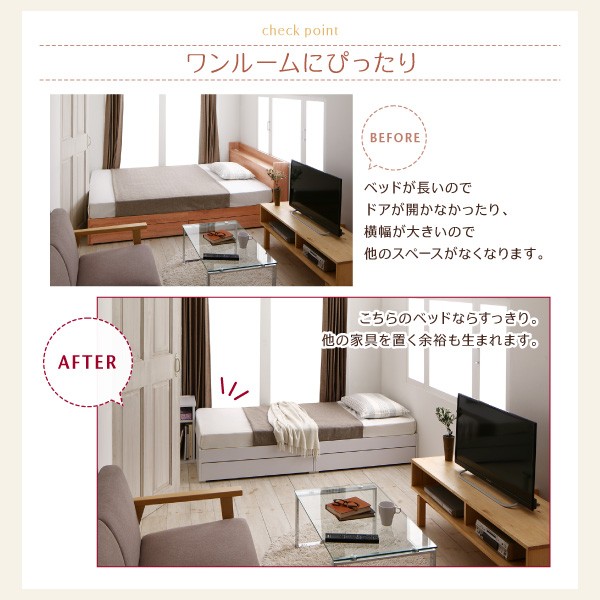 シングルベッド 茶 整理 収納付き ベッド 薄型抗菌 清潔 国産 日本製