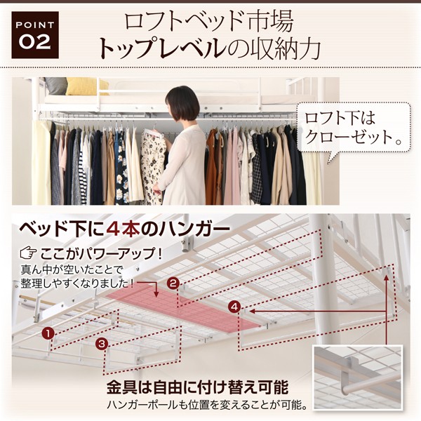 レギュラー シングルベッド 奥行 :レギュラー)( フレーム色 の通販はau PAY マーケット - 株式会社夢の小屋|商品ロ 白 ロフトベッド 固綿マットレス付き セット 高さが選べるロフトベッド( 幅 :シングル)( しっかり