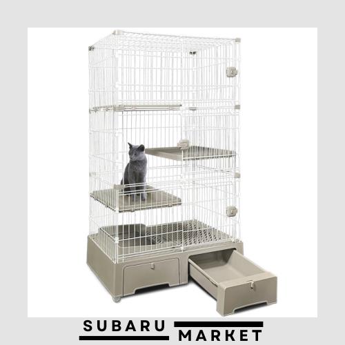 他サイト： アイリスプラザ キャットケージ 猫 ケージ トイレ一体型 猫ケージ 3段(猫砂スコップ付き) グレー MB273の商品画像