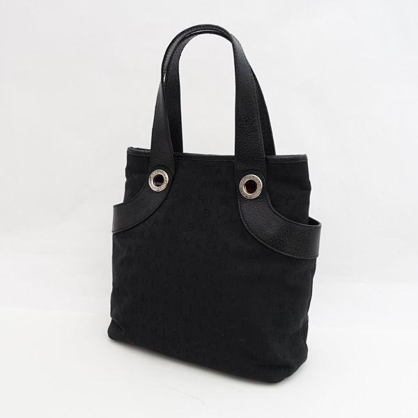 BVLGARI ブルガリ ロゴマニア トートバッグ キャンバス レザー ブラック 黒 Tote Bag Logo Canvas Leather Black