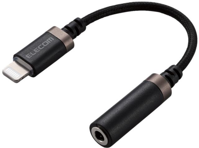 他サイト： ELECOM エレコム Lightning-φ3.5mmステレオミニジャック変換ケーブル(高耐久) 0.1m ブラック MPA-の商品画像