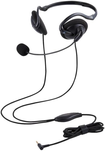 他サイト： ELECOM エレコム 有線ヘッドセット/ネックバンド型/折りたたみ式/4極φ3.5mm/変換ケーブル付/両耳/ブラック HS-の商品画像