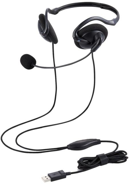 他サイト： ELECOM エレコム 有線ヘッドセット/ネックバンド型/折りたたみ式/USB/両耳/ブラック HS-NB06UBKの商品画像