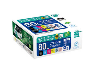 他サイト： ecorica/エコリカ 互換リサイクルインクカートリッジ エプソン IC6CL80L対応(6色パック) ECI-E80L-6Pの商品画像