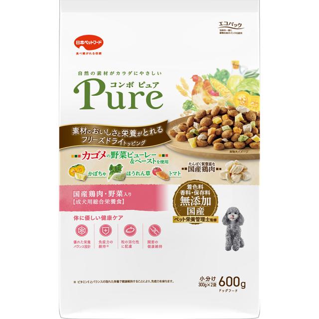 他サイト： 日本ペットフード 株式会社 コンボ ピュア ドッグ 国産鶏肉・野菜入り 600gの商品画像