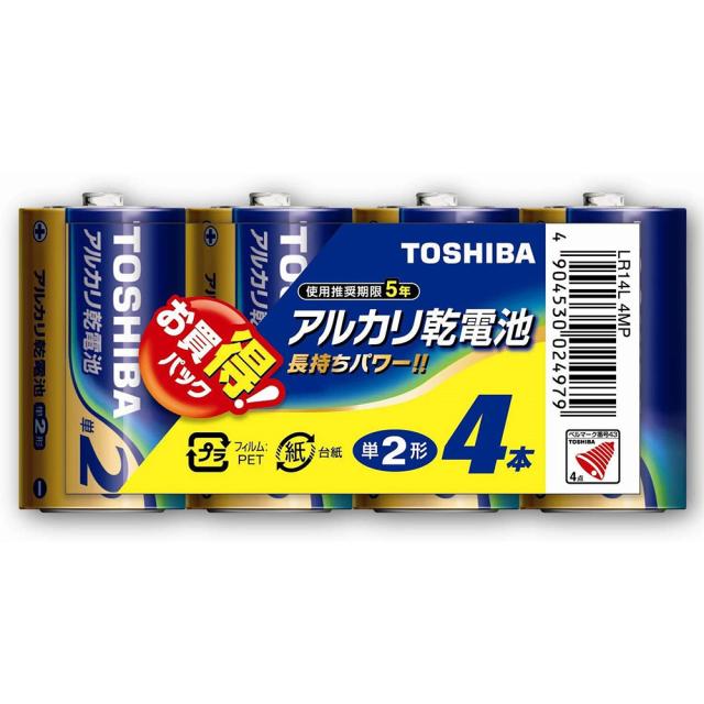 他サイト： TOSHIBA/東芝 アルカリ乾電池 単2形 4本パック LR14L4MPの商品画像