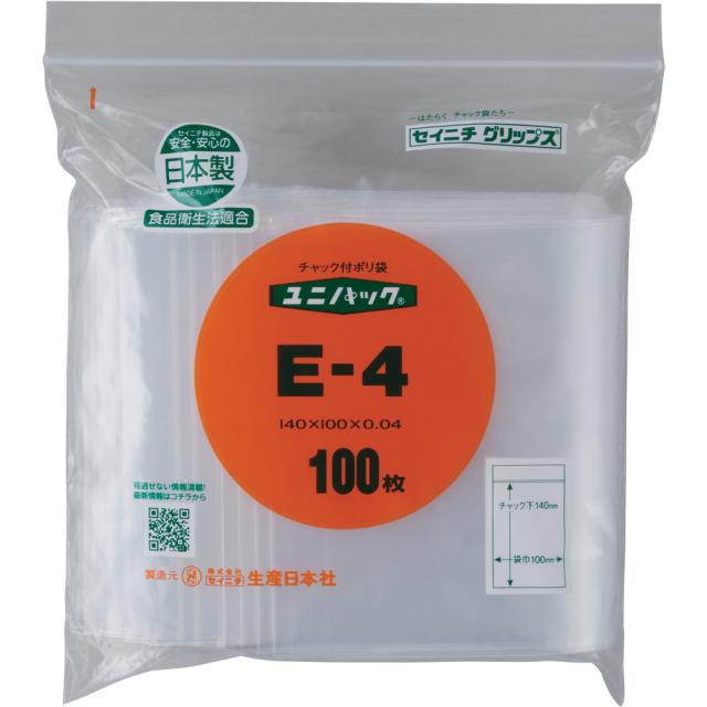 他サイト： SEINICHI 生産日本社 セイニチ 「ユニパック」 E-4 140×100×0.04 100枚入 E-4-100の商品画像