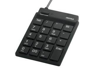 他サイト： BUFFALO バッファロー スリムテンキーボード USB2.0ハブ(2ポート)/Tabキー付き ブラックの商品画像