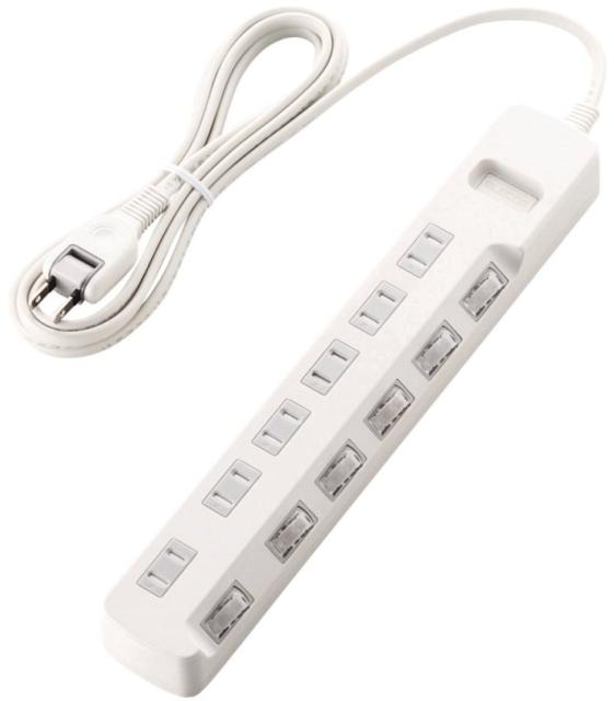 他サイト： ELECOM エレコム 雷ガードタップ 個別スイッチ ホコリシャッター付 6個口 2.5m ホワイト T-K6A-2625WHの商品画像