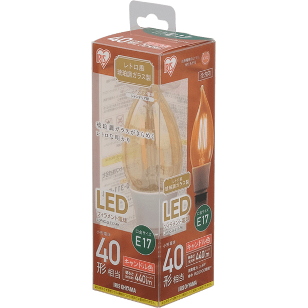 他サイト： IRIS OHYAMA/アイリスオーヤマ LDF3C-G-E17-FK E17口金 フィラメント電球 一般電球40W形相当 密閉の商品画像
