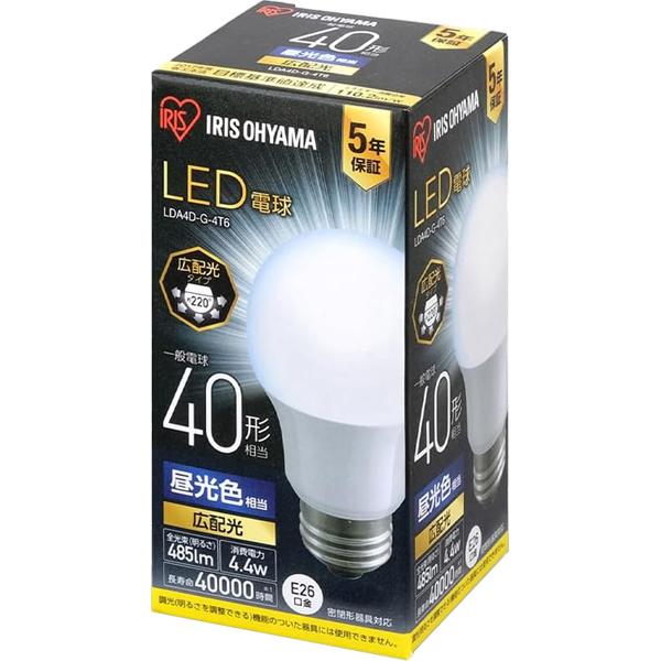 他サイト： IRIS OHYAMA/アイリスオーヤマ LED電球 E26 広配光 昼光色 40形(485lm) LDA4D-G-4T6の商品画像