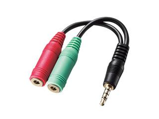 他サイト： サンワサプライ ヘッドホン+マイク変換アダプタケーブル(3極メスx2-4極オス) KM-A25-005の商品画像