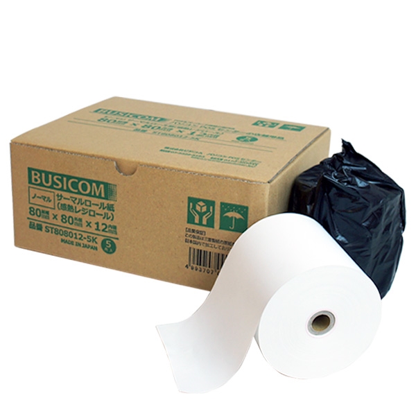 他サイト： ビジコム ST808012-5K BUSICOM サーマルロール紙(感熱レジロール)レシート用 80mm幅 80x80x12(5の商品画像