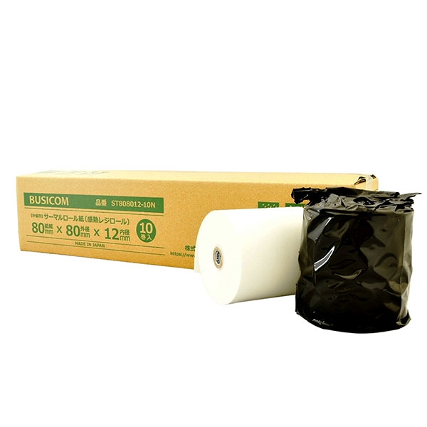 他サイト： ビジコム BUSICOM サーマルロール紙(感熱レジロール)レシート用 80mm幅 80x80x12 中保存(10巻入)の商品画像