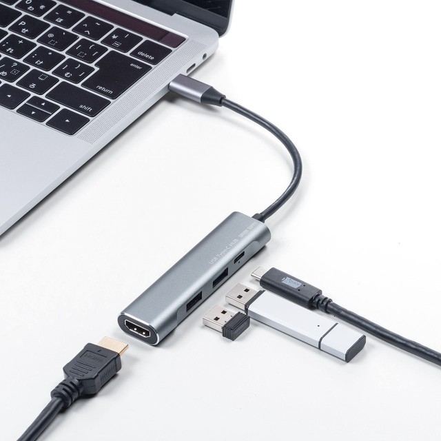 USB Type-Cハブ USB PD 60W対応 HDMI出力 4K/30Hz...