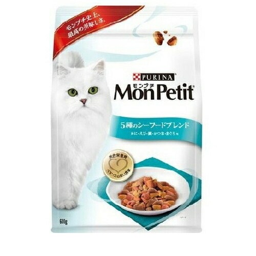他サイト： モンプチ リュクスバッグ 5種のシーフードブレンド かに・えび・鯛・かつお・まぐろ味 600g 猫 キャットフード ◆賞味期限 の商品画像