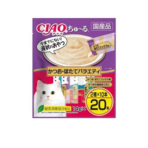 他サイト： いなば CIAO ちゅーる かつおほたてバラエティ 20本 猫 えさ おやつ レトルト ペースト ◆賞味期限 2026年8月の商品画像