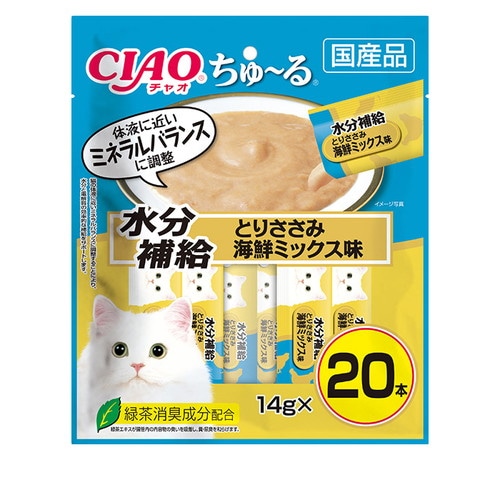 他サイト： ちゅ〜る 水分補給 とりささみ 海鮮ミックス味 14g×20本 猫 えさ おやつ レトルト ペースト ◆賞味期限 2026年6月の商品画像