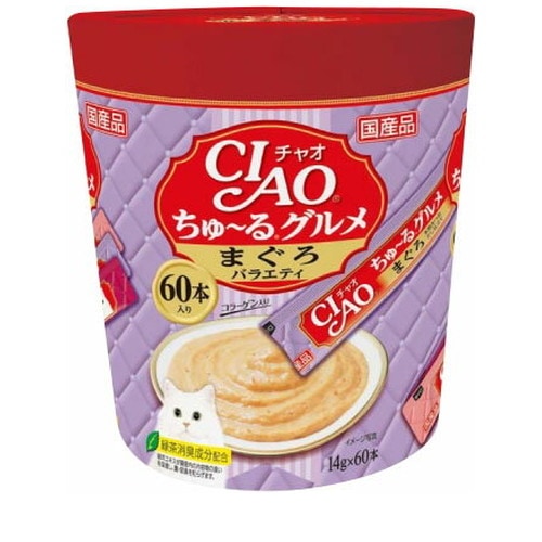 他サイト： CIAO ちゅ〜るグルメ まぐろ バラエティ 14g×60本 猫 えさ おやつ レトルト ペースト ◆賞味期限 2026年5月の商品画像