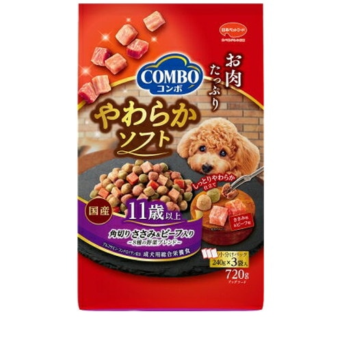 他サイト： コンボ やわらかソフト 角切りささみ&ビーフ入り 11歳以上 720g 犬 ドッグフード えさ 半生 ◆賞味期限 2026年12の商品画像