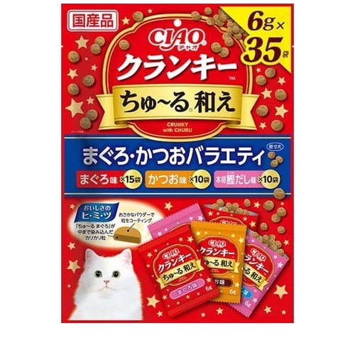 他サイト： いなば CIAO クランキー ちゅ?る和え まぐろ・かつおバラエティ 210g(6gx35袋入) 猫 えさ おやつ スナック 間の商品画像