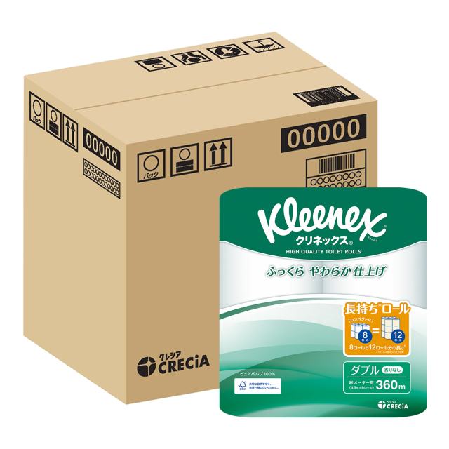 他サイト： クリネックス 長持ち トイレットペーパー ダブル ハーフケース 8ロール×4パック 日本製紙クレシアの商品画像