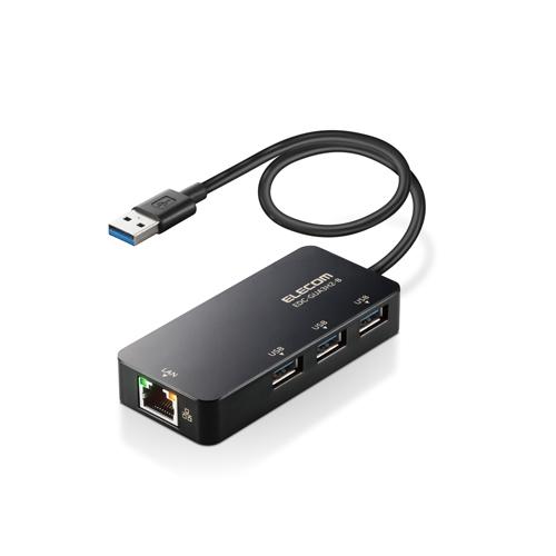 他サイト： エレコム(ELECOM) EDC-GUA3H2-B ブラック LANアダプター 有線 タイプA Giga USBハブ付の商品画像
