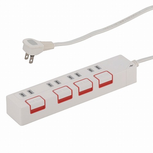 他サイト： オーム電機(OHM) HS-K1187W 雷ガード&個別押しボタンスイッチ付き 節電タップ 4個口 1.5m 00-1187の商品画像
