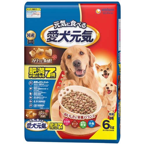 他サイト： 愛犬元気 肥満が気になる7歳以上用 ささみ・ビーフ・緑黄色野菜・小魚入り(6kg)[ドッグフード(ドライフード)]の商品画像