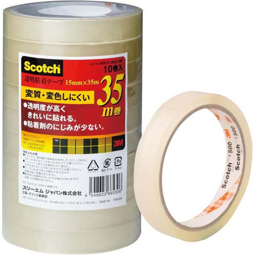 他サイト： スコッチ 透明粘着テープ 15mm*35m 巻芯径76mm 500-3-1535-10P(10巻)[事務用品]の商品画像