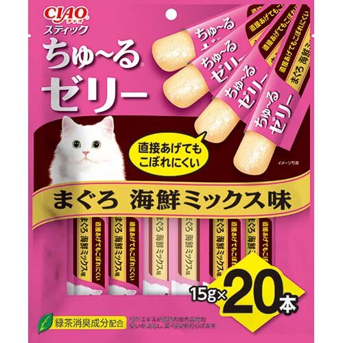 他サイト： CIAO ちゅ〜るゼリー まぐろ 海鮮ミックス味(15g*20本入)[猫のおやつ・サプリメント]の商品画像