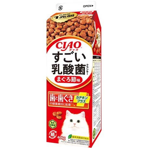 他サイト： CIAO すごい乳酸菌 クランキー 牛乳パック まぐろ節味(400g)[キャットフード(ドライフード)]の商品画像