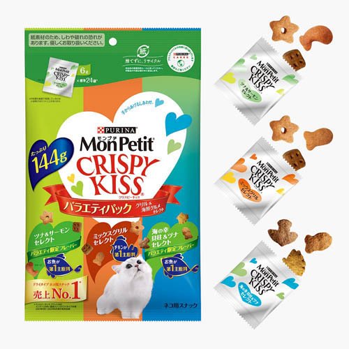 他サイト： モンプチ クリスピーキッス おやつ バラエティパック グリル&海鮮グルメセレクト(144g)[猫のおやつ・サプリメント]の商品画像