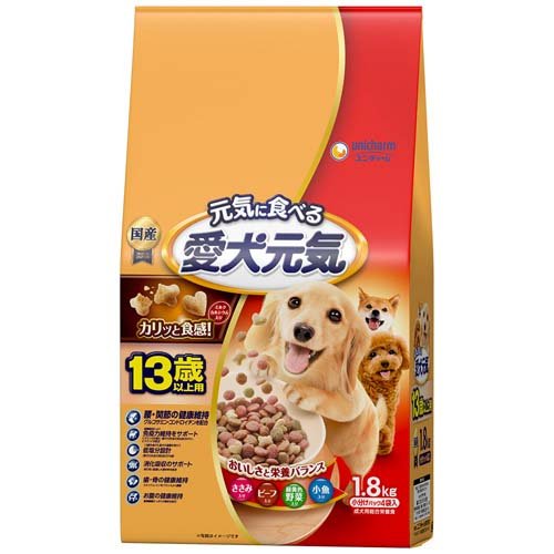 他サイト： 愛犬元気 13歳以上用 ささみ・ビーフ・緑黄色野菜・小魚入り(1.8kg)[ドッグフード(ドライフード)]の商品画像