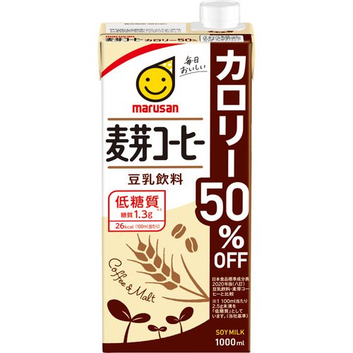他サイト： マルサン 豆乳飲料 麦芽コーヒー カロリー50%オフ(1L×6本入)[豆乳]の商品画像